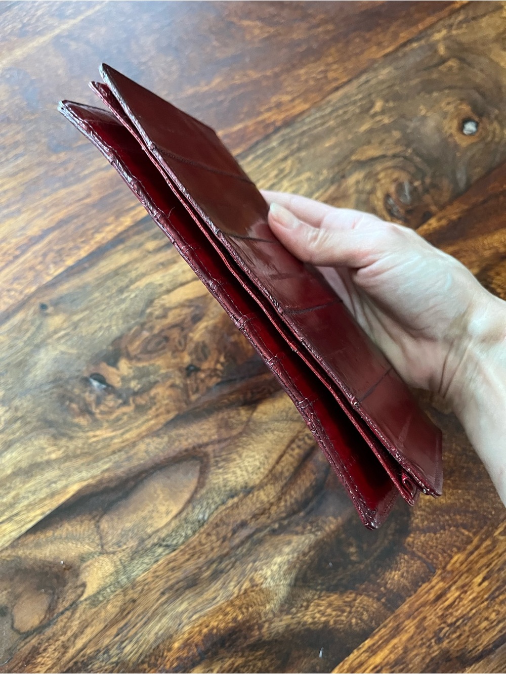 Vintage Eel Skin Wallet Red Bifold Long Exotic Leather Genuine Clutch Retro - Picture 4 of 15